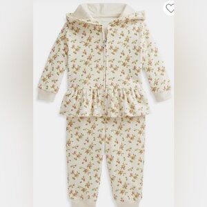 Ralph Lauren Cream and Pink Pajama Set with Peplum Waist